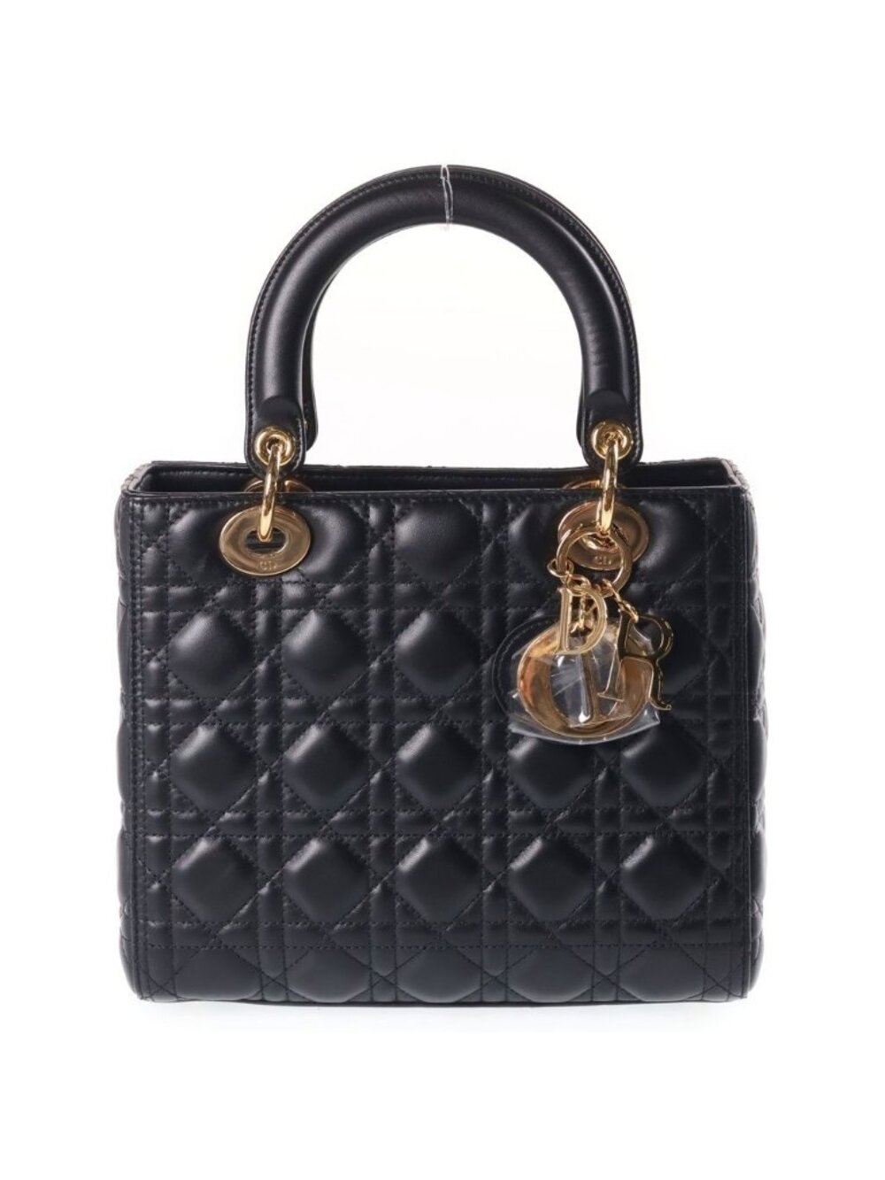 Dior Lady Medium Cannage Lambskin Leather 2-Way Bag Gold Black